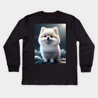 Cute white pomeranian Kids Long Sleeve T-Shirt